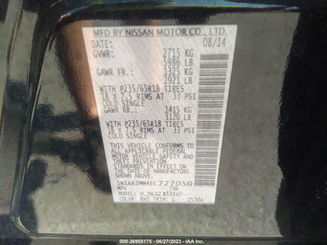 5N1AR2MM4EC727050 Nissan Pathfinder Sl