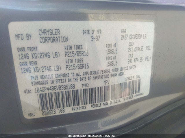 1997 DODGE GRAND CARAVAN SE VIN: 1B4GP44R6VB395188