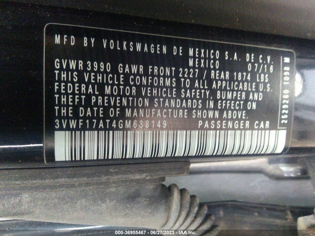 2016 Volkswagen Beetle, VIN: 3VWF17AT4GM638149