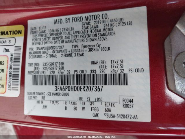 3FA6P0HD0ER207367 Ford FUSION SE