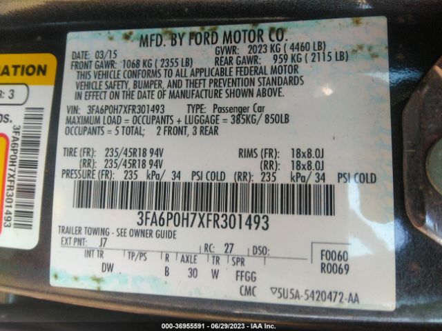 3FA6P0H7XFR301493 Ford FUSION SE