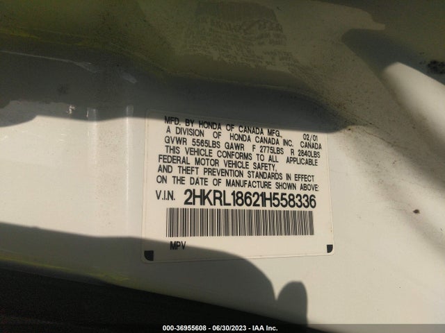 2001 HONDA ODYSSEY EX VIN: 2HKRL18621H558336