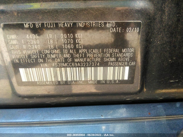2010 SUBARU LEGACY PREM ALL-WTHR VIN: 4S3BMCC69A3237374
