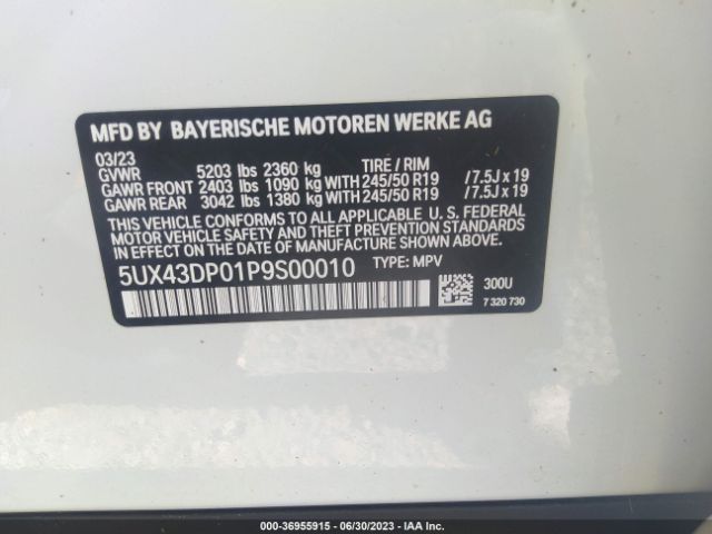 5UX43DP01P9S00010 BMW X3 Sdrive30i