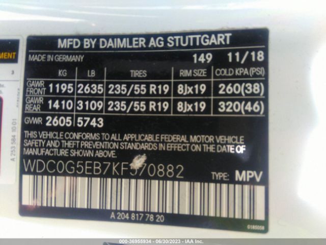 WDC0G5EB7KF570882 Mercedes-Benz Glc Glc 350e