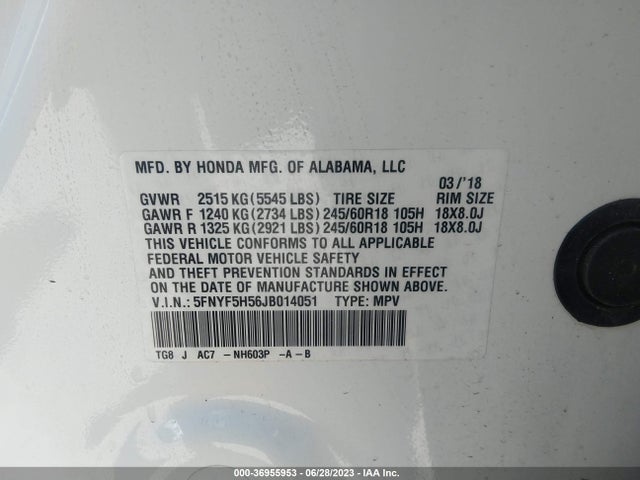 Honda Pilot Ex-l 2018 5FNYF5H56JB014051 Image 9