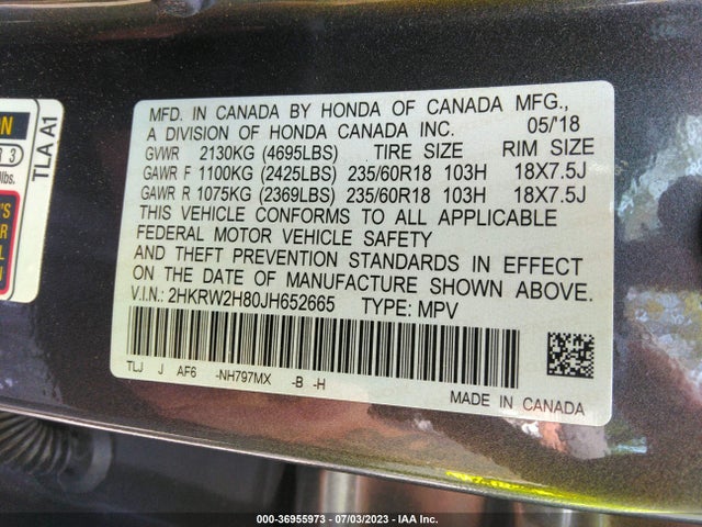 Honda Cr-v Ex-l 2018 2HKRW2H80JH652665 Image 9