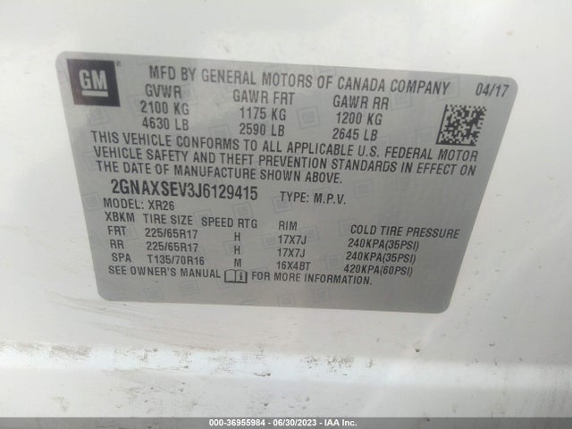 Chevrolet EQUINOX LT 2018 2GNAXSEV3J6129415 Image 15