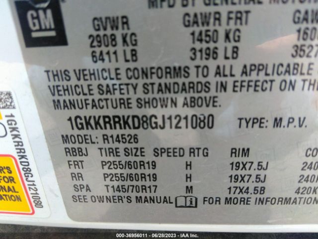 1GKKRRKD8GJ121080 GMC ACADIA SLT