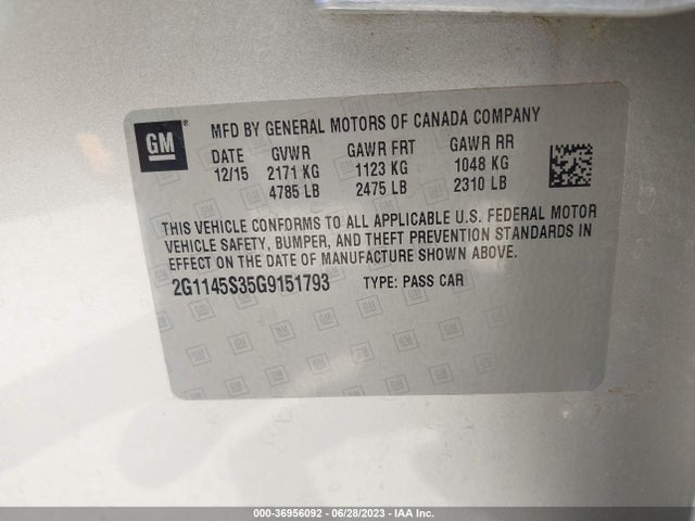 Chevrolet IMPALA LTZ 2016 2G1145S35G9151793 Image 9