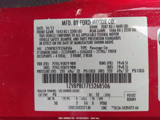 1ZVBP8CF7E5268506 Ford MUSTANG GT