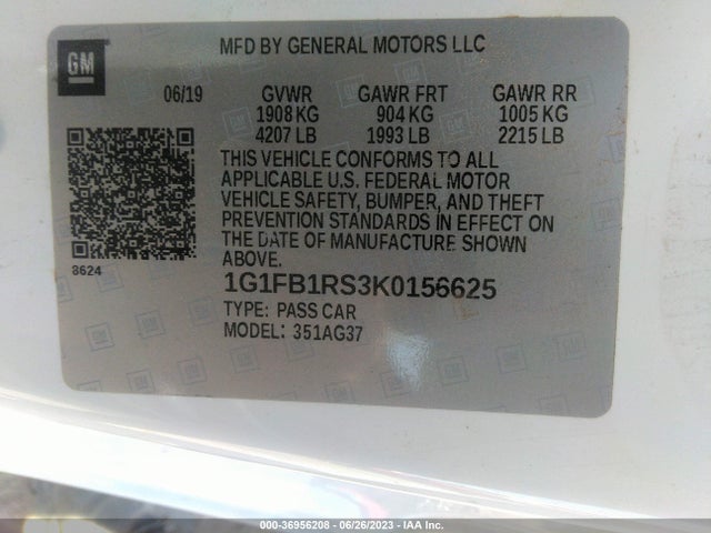 Chevrolet Camaro 1lt 2019 1G1FB1RS3K0156625 Image 9