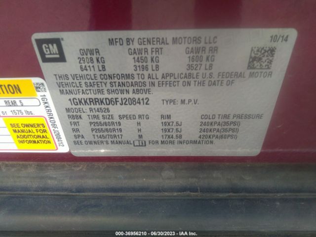 1GKKRRKD6FJ208412 GMC ACADIA SLT