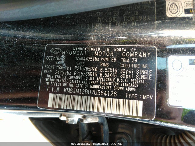 2007 HYUNDAI TUCSON GLS VIN: KM8JM12B07U564128