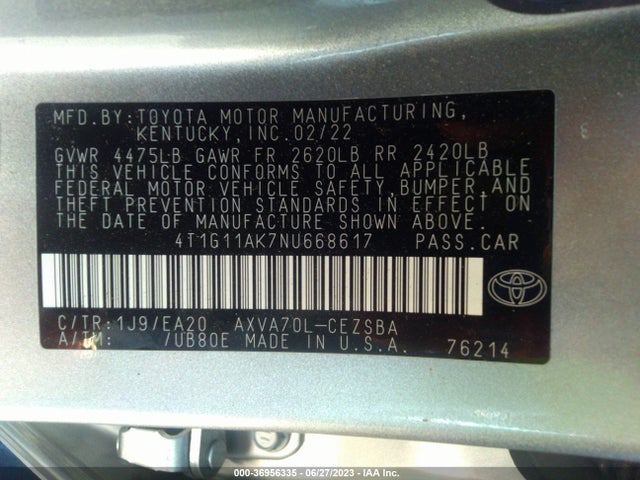 Toyota CAMRY SE 2022 4T1G11AK7NU668617 Image 9
