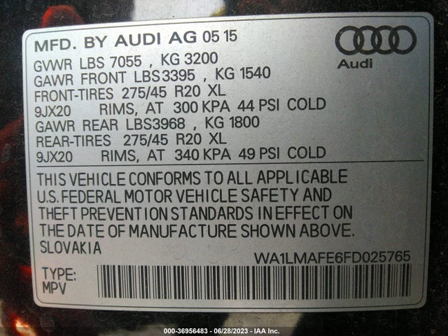 WA1LMAFE6FD025765 Audi Q7 3.0l Tdi Premium Plus