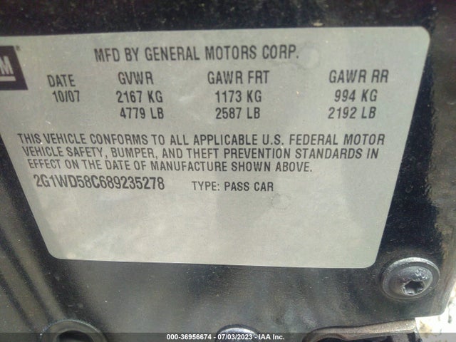 2008 CHEVROLET IMPALA  SS VIN: 2G1WD58C689235278