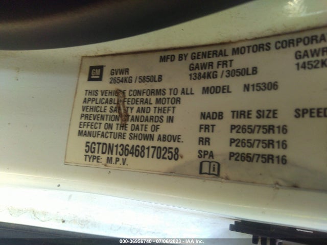2006 HUMMER H3 VIN: 5GTDN136468170258