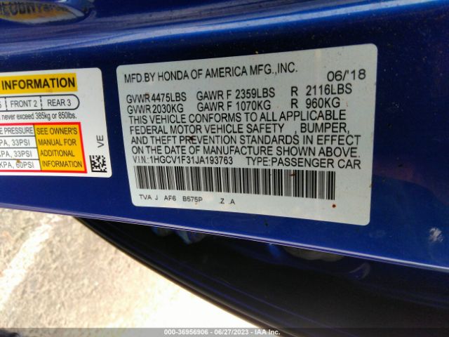 1HGCV1F31JA193763 Honda Accord Sedan Sport 1.5t
