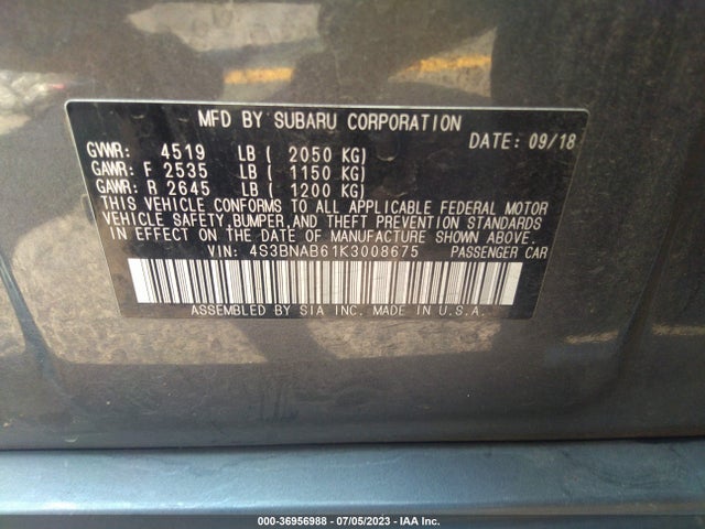 Subaru Legacy 2019 4S3BNAB61K3008675 Image 9