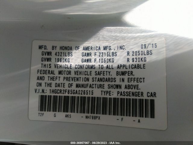 1HGCR2F85GA026515 Honda Accord Ex-l