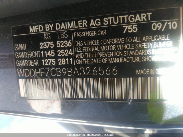 2011 MERCEDES-BENZ E-CLASS E 550 VIN: WDDHF7CB9BA326566