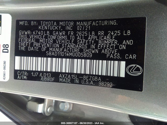 2021 Lexus ES, VIN: 58AD11D14MU005809
