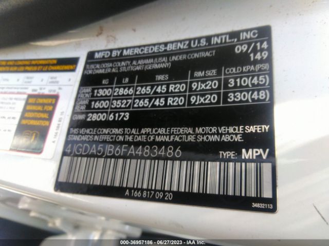 4JGDA5JB6FA483486 Mercedes-Benz M-class Ml 350