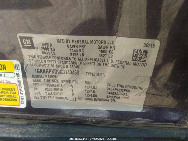 1GKKRPKD9GJ143433 GMC ACADIA SLE
