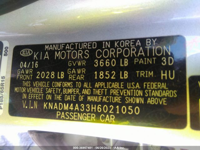 KNADM4A33H6021050 KIA RIO LX