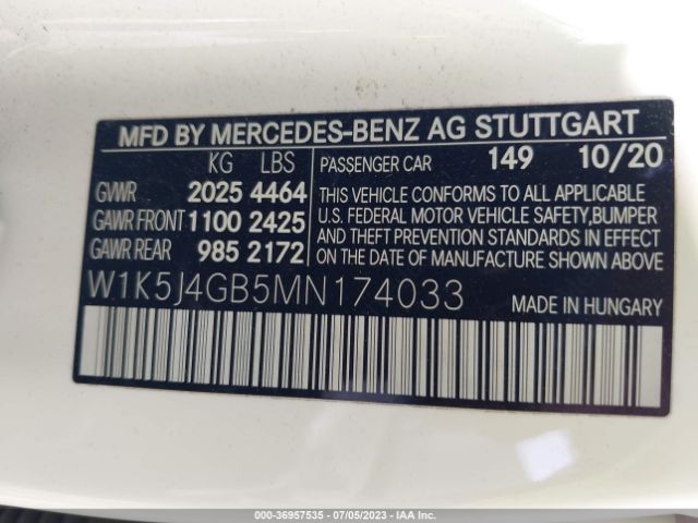 W1K5J4GB5MN174033 Mercedes-Benz Cla Cla 250