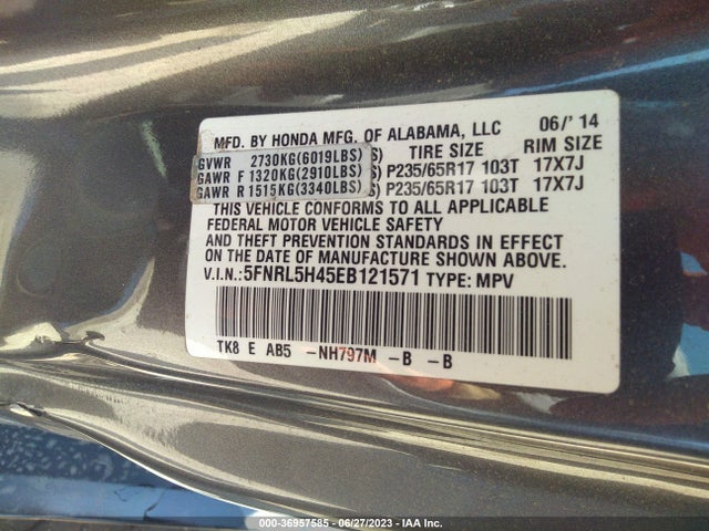 Honda ODYSSEY EX 2014 5FNRL5H45EB121571 Image 9