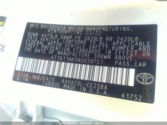 Toyota CAMRY SE 2022 4T1G11AK0NU039751 Image 15