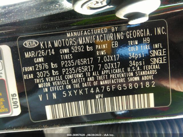 5XYKT4A76FG580182 KIA SORENTO LX