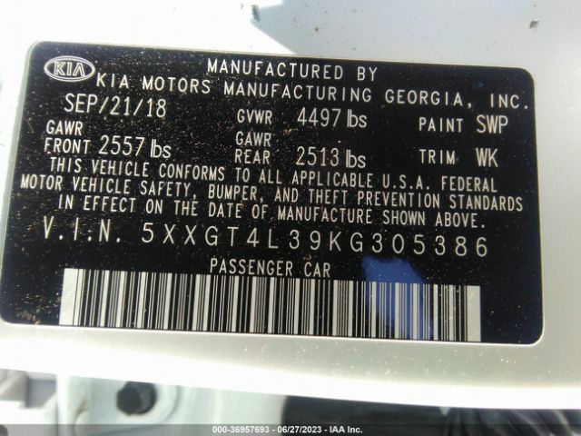 5XXGT4L39KG305386 KIA Optima Lx