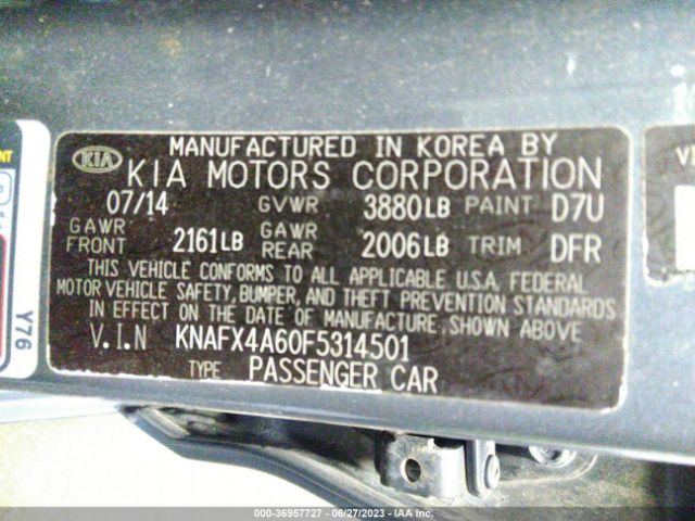 KNAFX4A60F5314501 KIA FORTE LX