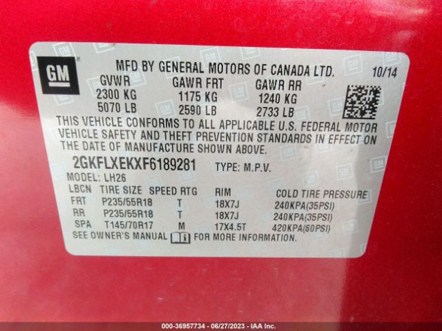 2GKFLXEKXF6189281 GMC Terrain Slt