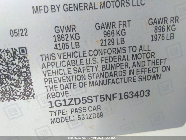 Chevrolet MALIBU LT 2022 1G1ZD5ST5NF163403 Image 9