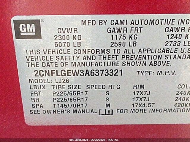 2010 CHEVROLET EQUINOX LTZ VIN: 2CNFLGEW3A6373321