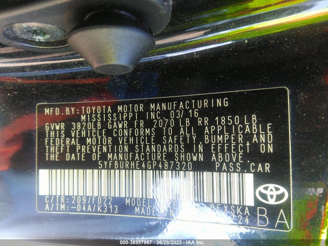 Toyota Corolla L/le/s/s Plus/le Plus 2016 5YFBURHE4GP487320 Image 9