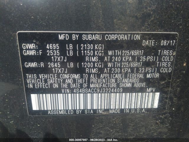4S4BSACC9J3224409 Subaru Outback Premium
