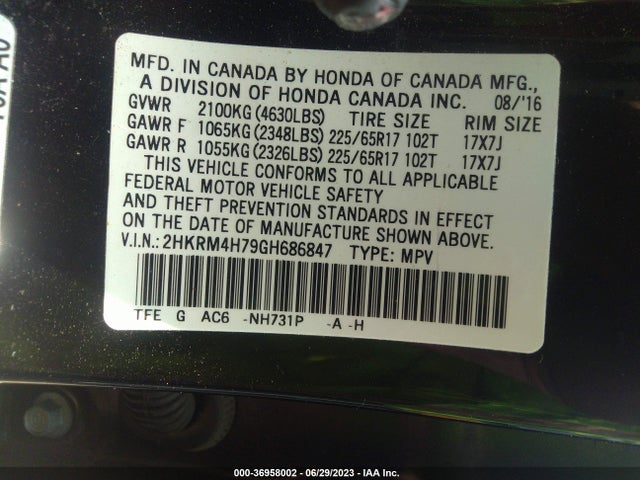 Honda Cr-v Ex-l 2016 2HKRM4H79GH686847 Image 9