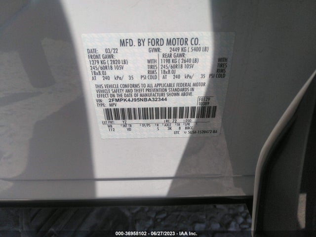2022 FORD EDGE SEL/ST-LINE VIN: 2FMPK4J95NBA32344