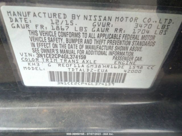 3N1CE2CP4GL374159 Nissan Versa Note Sv