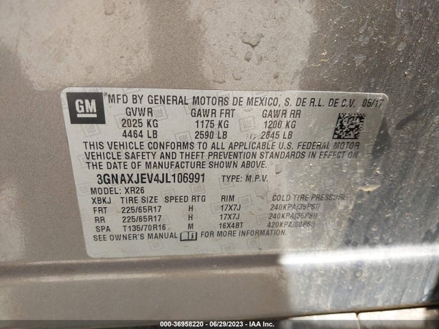 Chevrolet EQUINOX LT 2018 3GNAXJEV4JL106991 Image 15