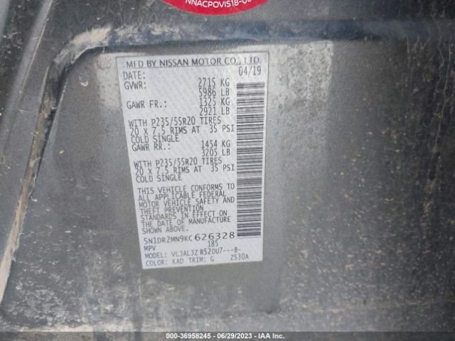 5N1DR2MN9KC626328 Nissan Pathfinder Platinum