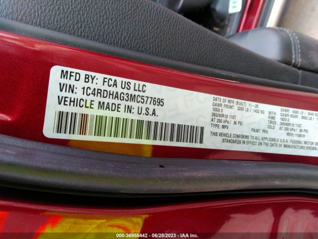 1C4RDHAG3MC577695 Dodge Durango Sxt Plus