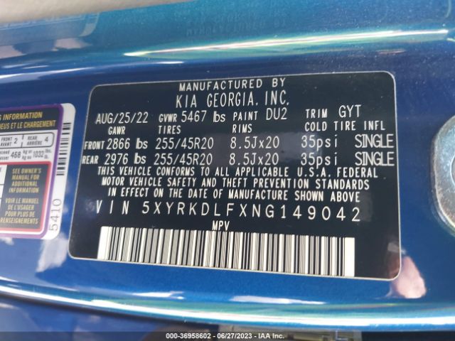 5XYRKDLFXNG149042 KIA SORENTO SX