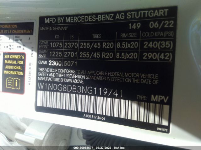 W1N0G8DB3NG119741 Mercedes-Benz Glc Glc 300