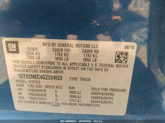 1GTV2MEC4GZ334922 GMC Sierra 1500 Sle